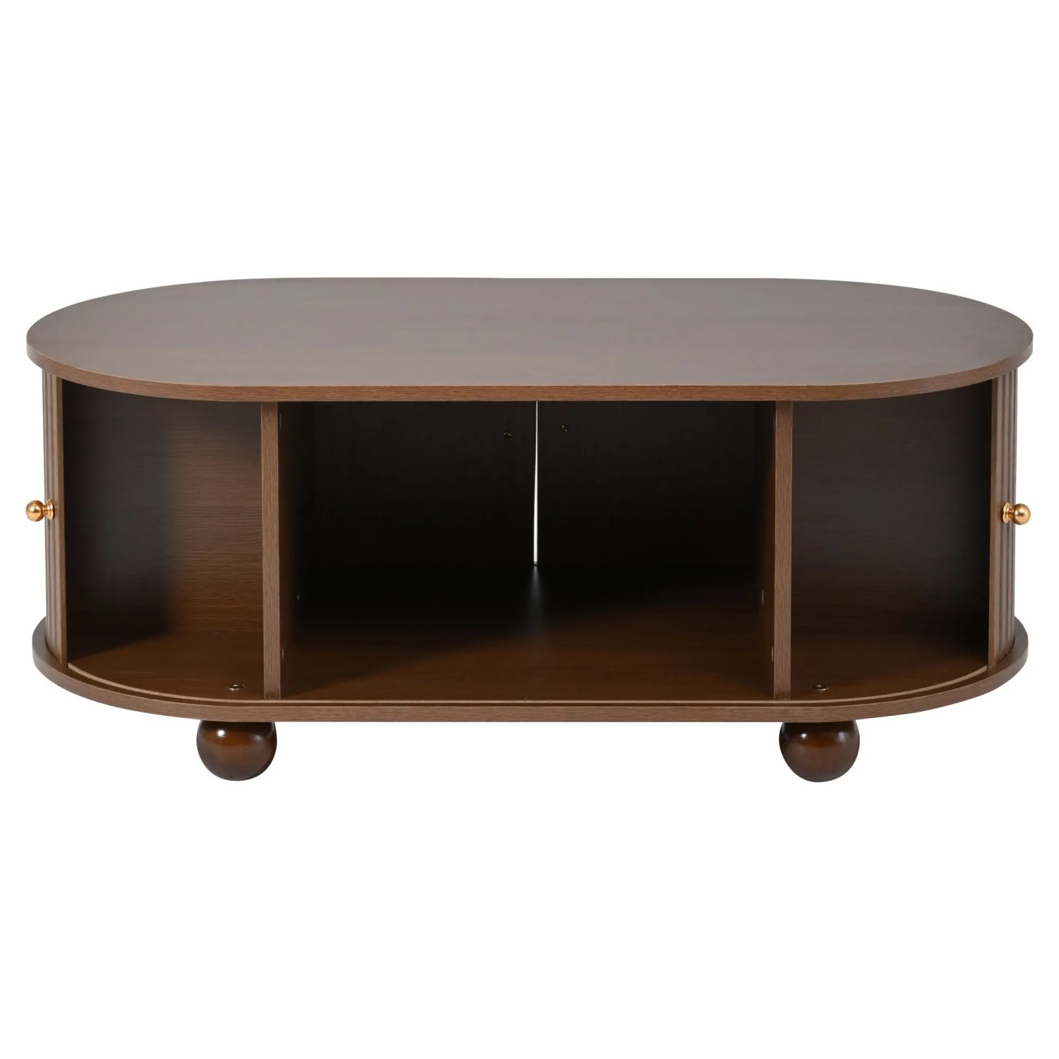 ModernLuxe Couchtisch Nussbaum mit Stauraum Schiebetüren 4 Beinen MDF Nussbaum