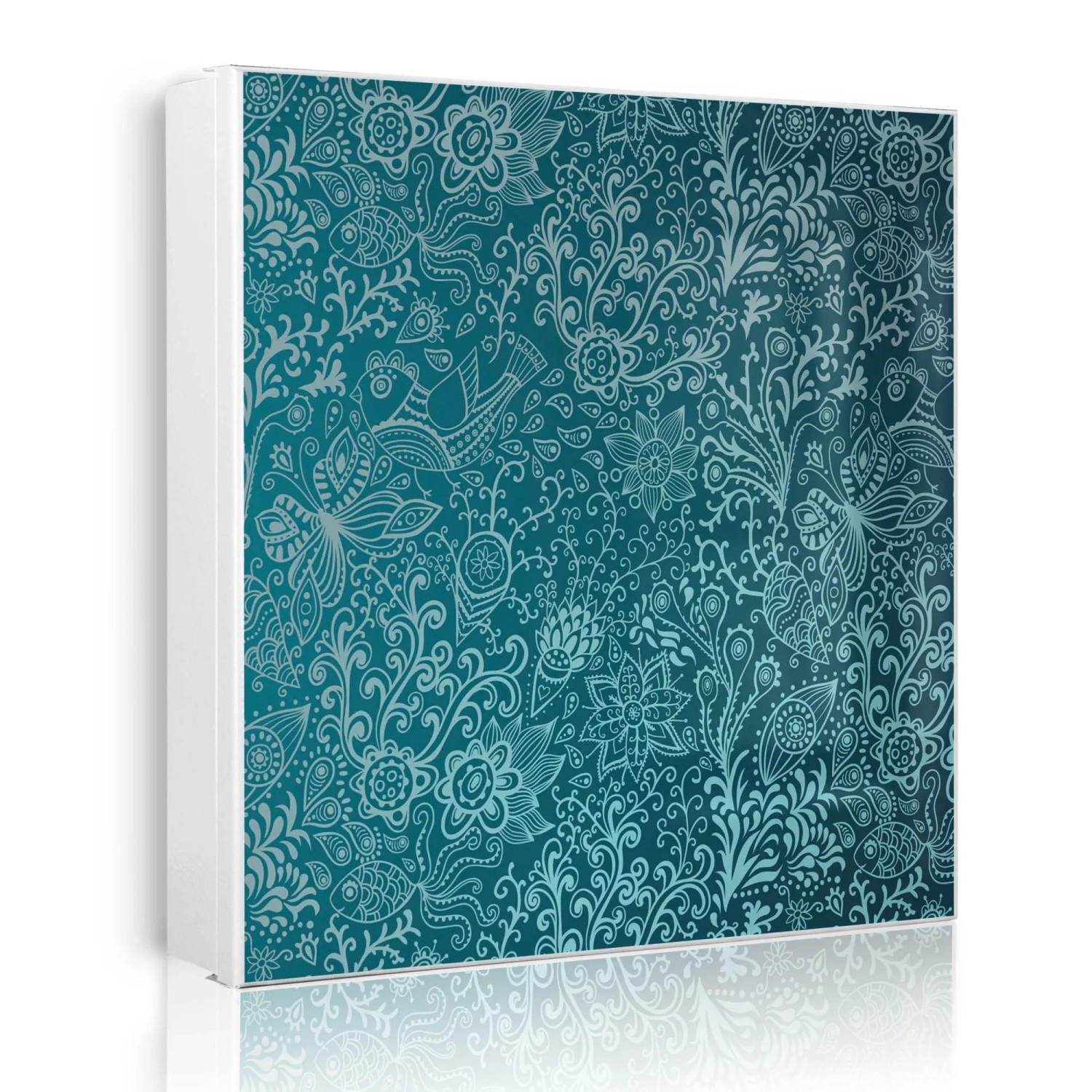 Banjado Großer Schlüsselkasten Metall 30x30cm Weiß Scharnier Rechts 50 Haken Beschreibbar Magnetisch Motiv Mandala Landschaft