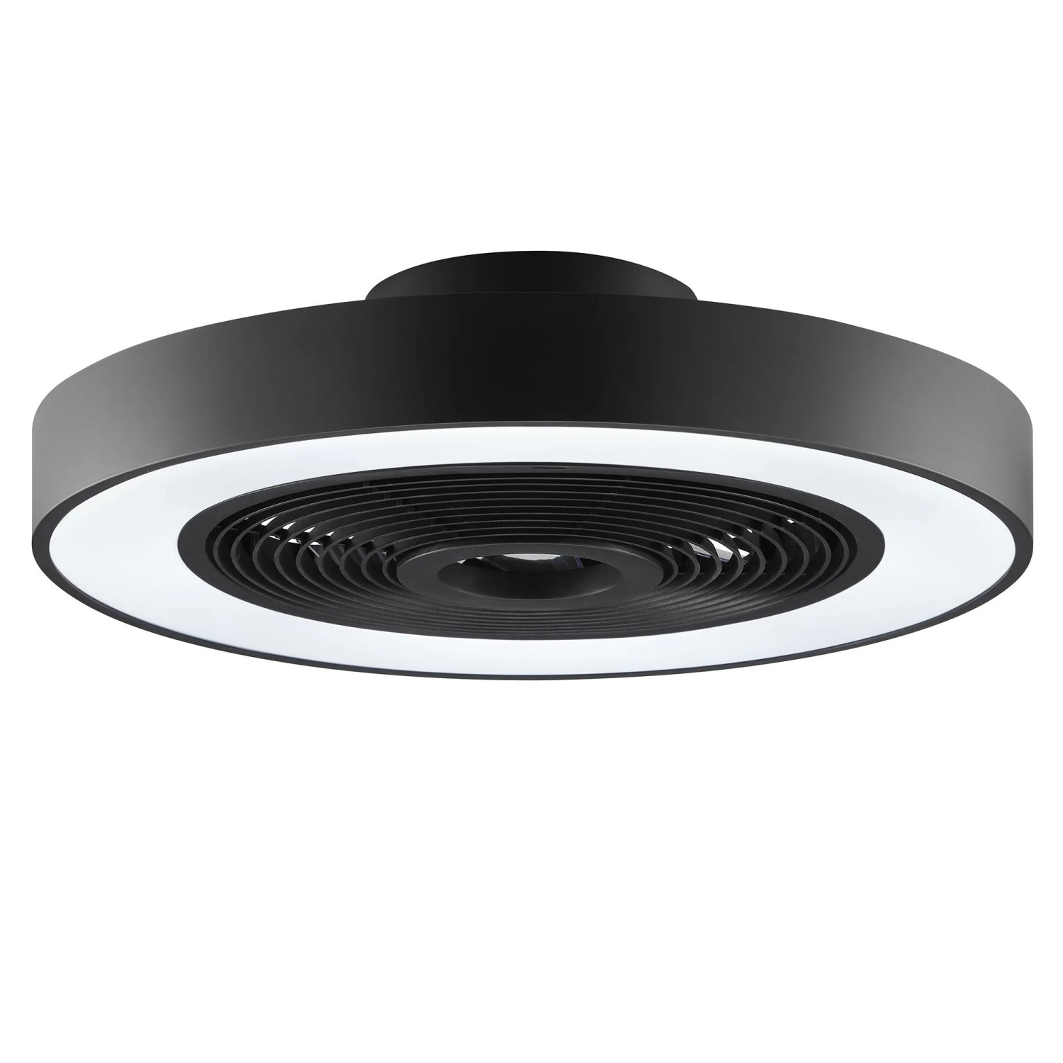 Schwarze LED-Deckenleuchte Catania mit Ventilator, Ø 48,6 cm. Moderne Deckenlampe mit integriertem Ventilator.