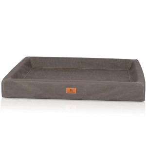 Knuffelwuff Hundebett Austin, orthopädisch, braungraues Kunstleder, Größe M-L.