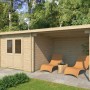 Imprägniertes Fjordholz Gartenhaus Gent 28 A mit Pultdach und Seitendach. Gartenhaus aus Kiefer.