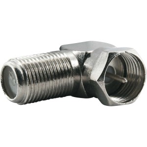 Schwaiger F-Winkeladapter, silberner 90-Grad-Antennenadapter für F-Stecker und F-Buchse.