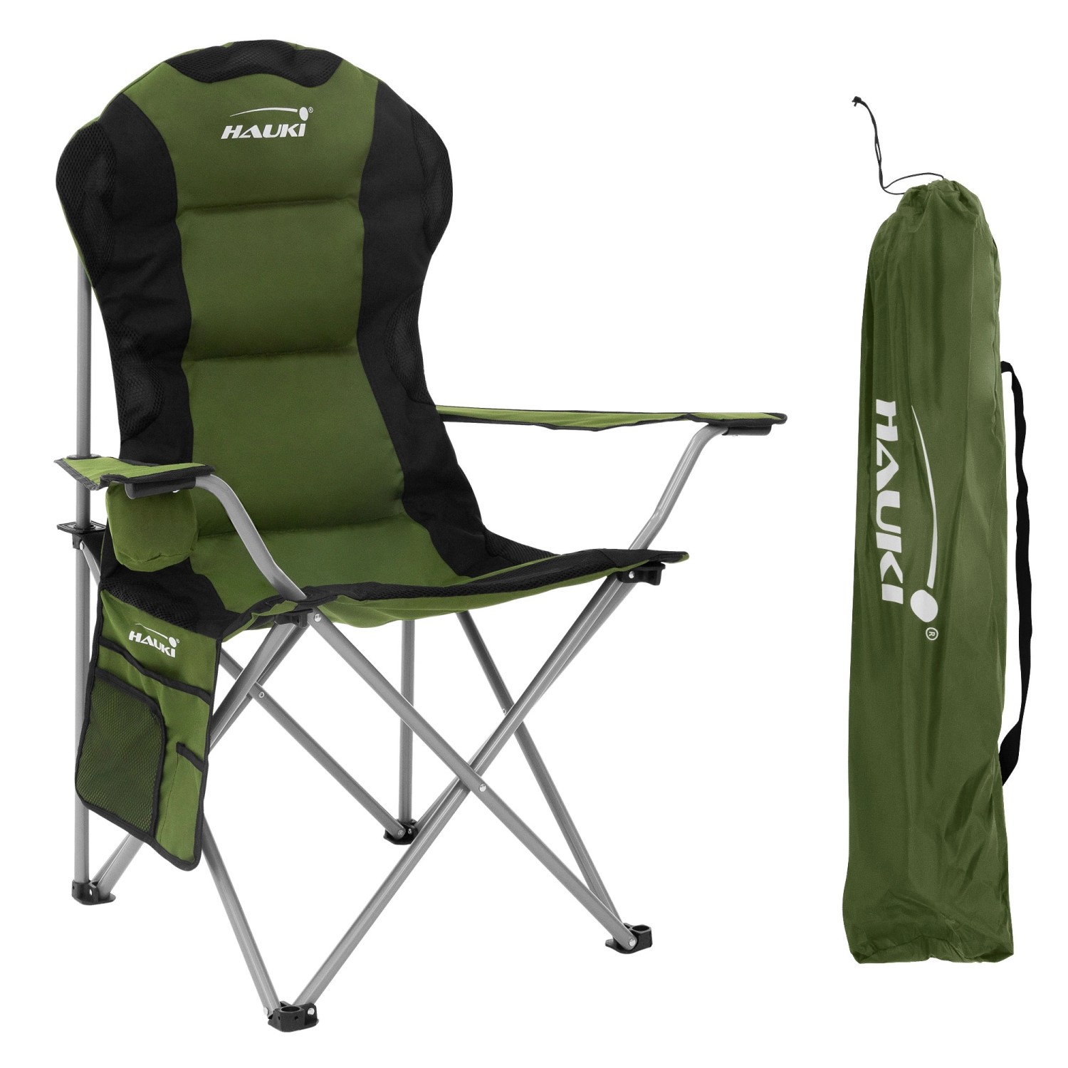 Hauki Campingstuhl Faltbar Khaki mit Getränkehalter und Tragetasche günstig online kaufen