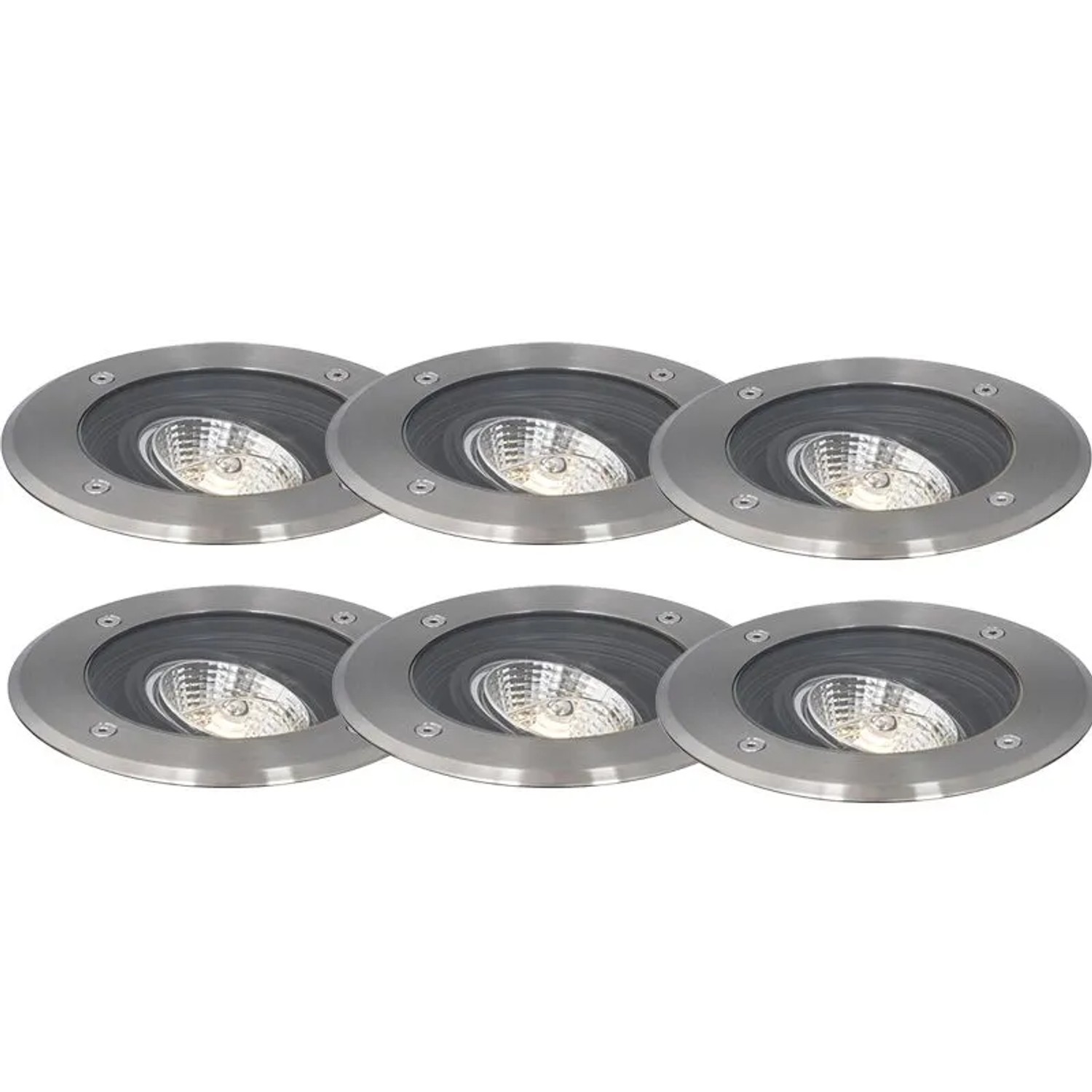 Qazqa Set Mit 6 Modernen Außen Bodenscheinwerfern Stahl AR70 Verstellbar IP65 Delux
