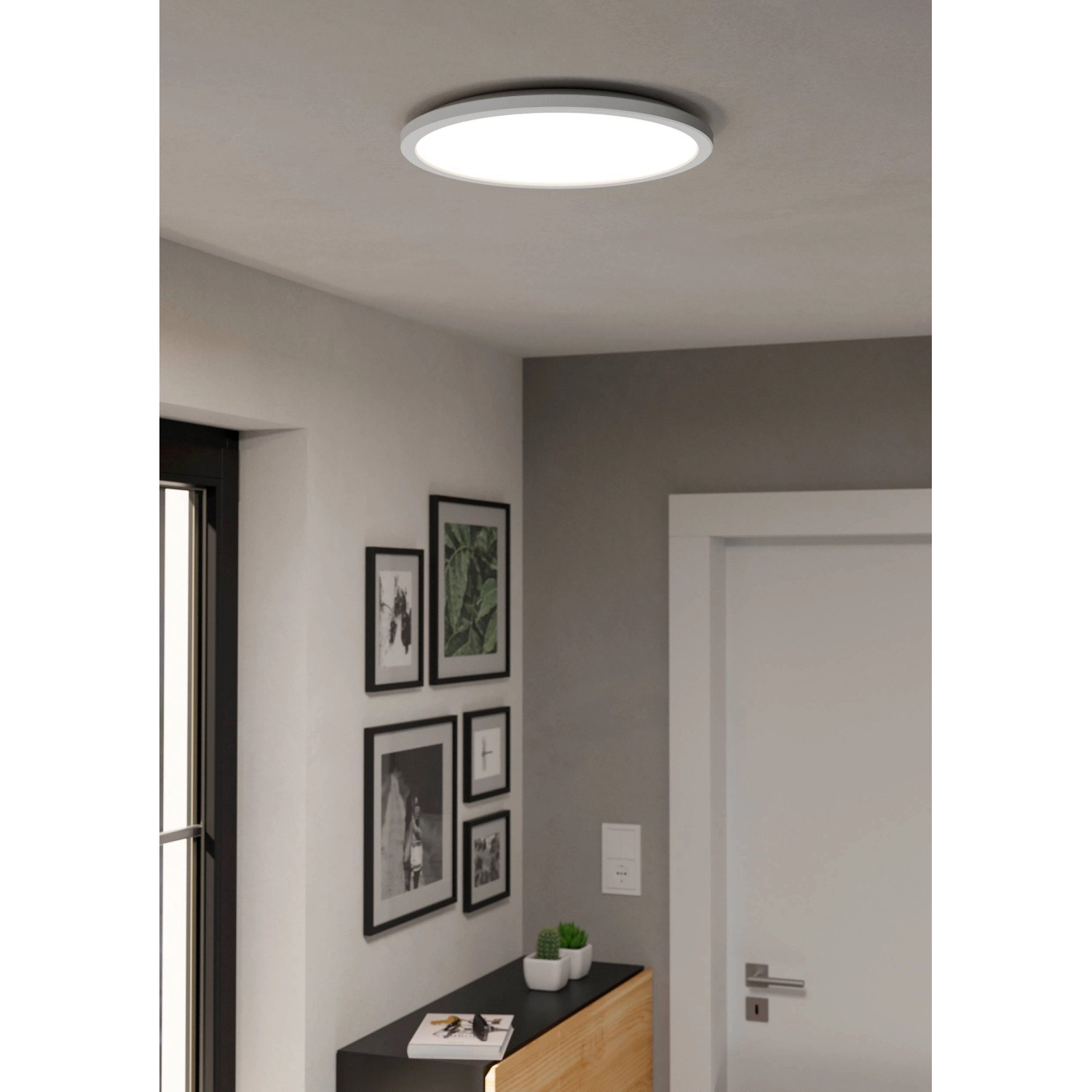 Weiße LED-Deckenleuchte Rovito von Eglo, 39 cm Durchmesser, für Wohnraumbeleuchtung.