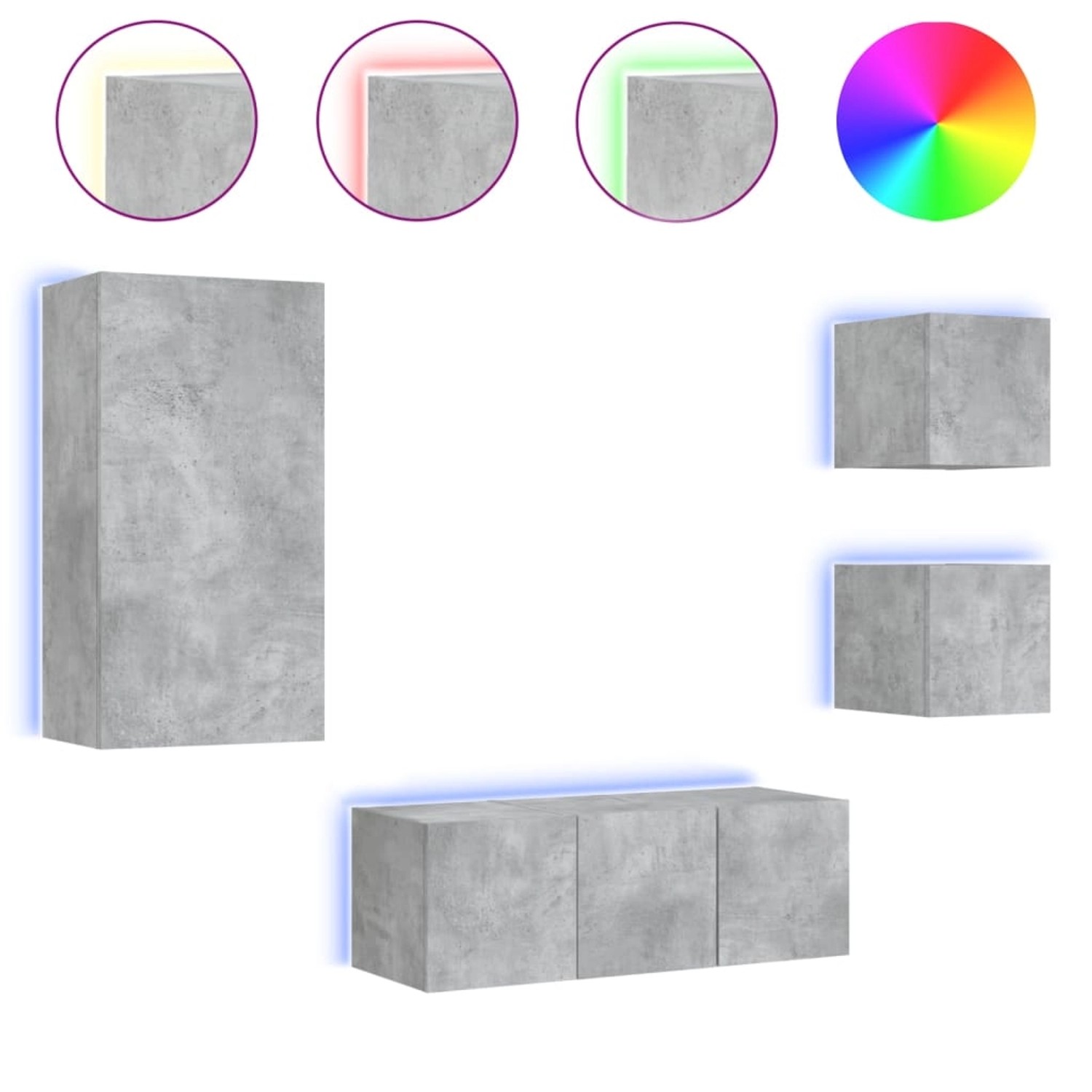 VidaXL 5-tlg. Wohnwand mit LED-Beleuchtung Betongrau Holzwerkstoff  Modell günstig online kaufen