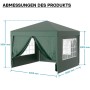 Grüner Wiltec Pavillon 3x3m mit abnehmbaren Seiten und Fenstern. Maße: 3000x3000x2600mm. Gartenpavillon, Partyzelt.
