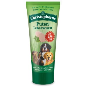 Christopherus Hunde-Snack Putenleberwurst Tube, Hundeleckerli mit geringem Fettgehalt.