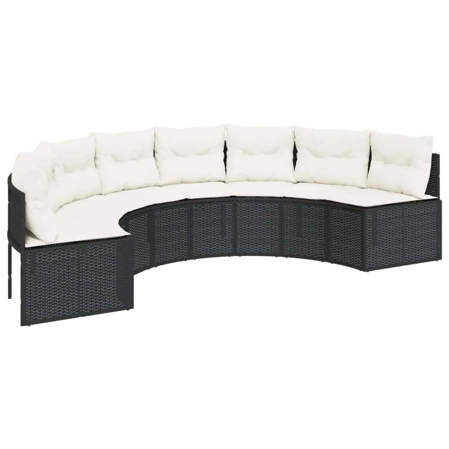 vidaXL Gartensofa mit Kissen Halbrund Schwarz Poly-Rattan 3318522 günstig online kaufen