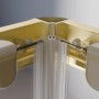 Detailaufnahme: Schulte Sunny Eckdusche mit Goldprofil und klarem Glas.