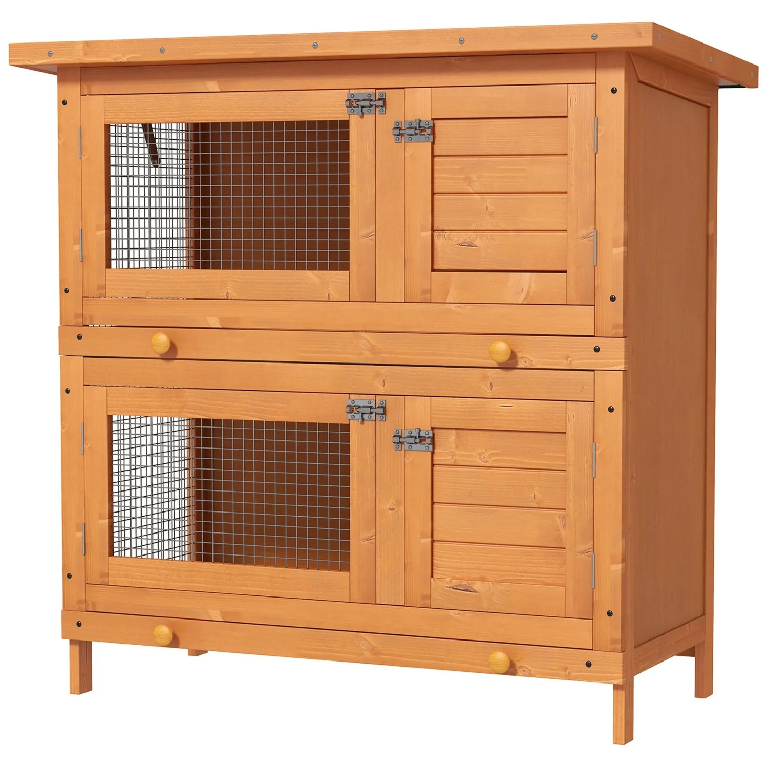 PawHut Kaninchenstall Tannenholz Kleintierhaus Gelb 90cm x 45cm x 90cm