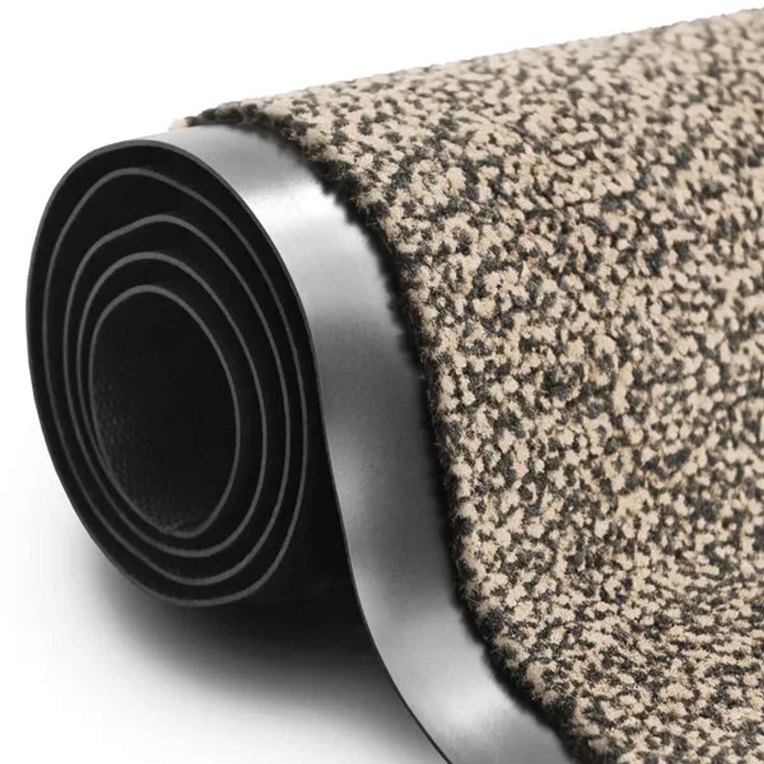 Gerollte Schmutzfangmatte SKY in Ocker-Schwarz, 90x150 cm. Fußmatte mit Vinylrücken für Eingangsbereiche.