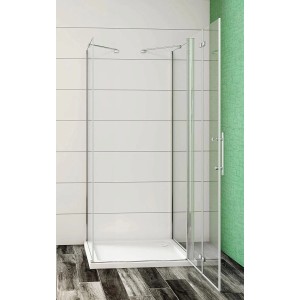 U-förmige Duschkabine mit Falttür, 90x80x90 cm, chromfarbener Rahmen, Klarglas.