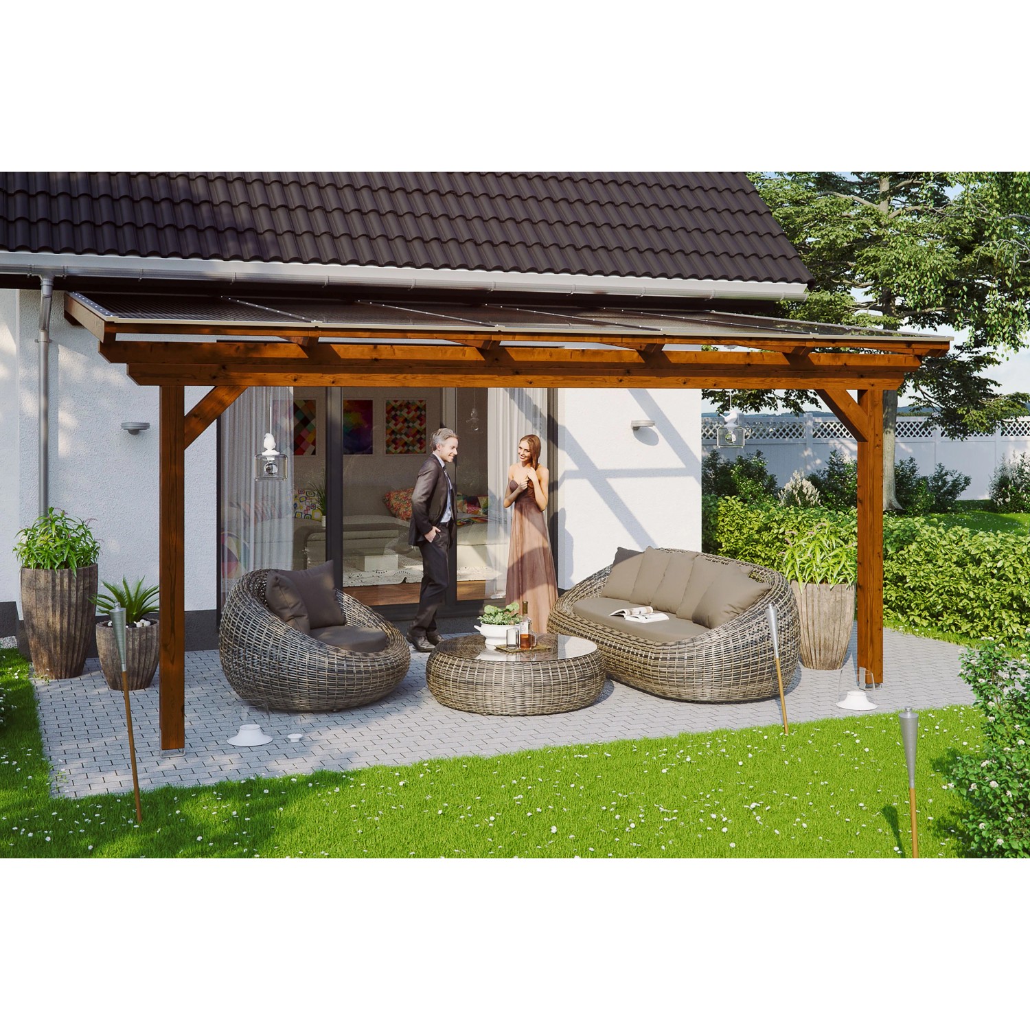 Skan Holz Terrassenüberdachung Ancona 541 x 250 cm Leimholz Nussbaum