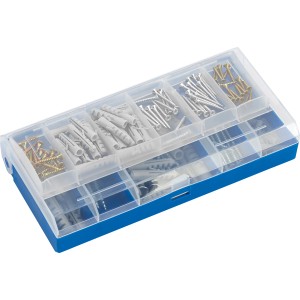 180-teiliges Schrauben- und Dübelset von LUX im blauen Sortimentskasten.