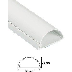 Weißer D-Line Kabelkanal, 50x25 mm, 1,5 m. Halbrund, selbstklebend und überstreichbar.