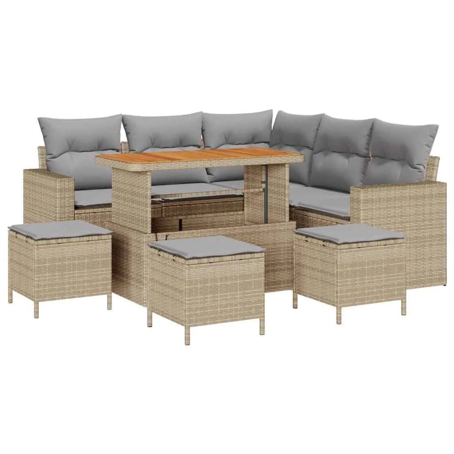 vidaXL Gartensofa-Set mit Kissen 10 Stk Beige und Hellgrau Poly-Rattan 3363 günstig online kaufen