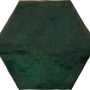 Sechseckige, moosgrüne Wandfliese Antik mit glänzender Glasur, 15x17,5 cm.