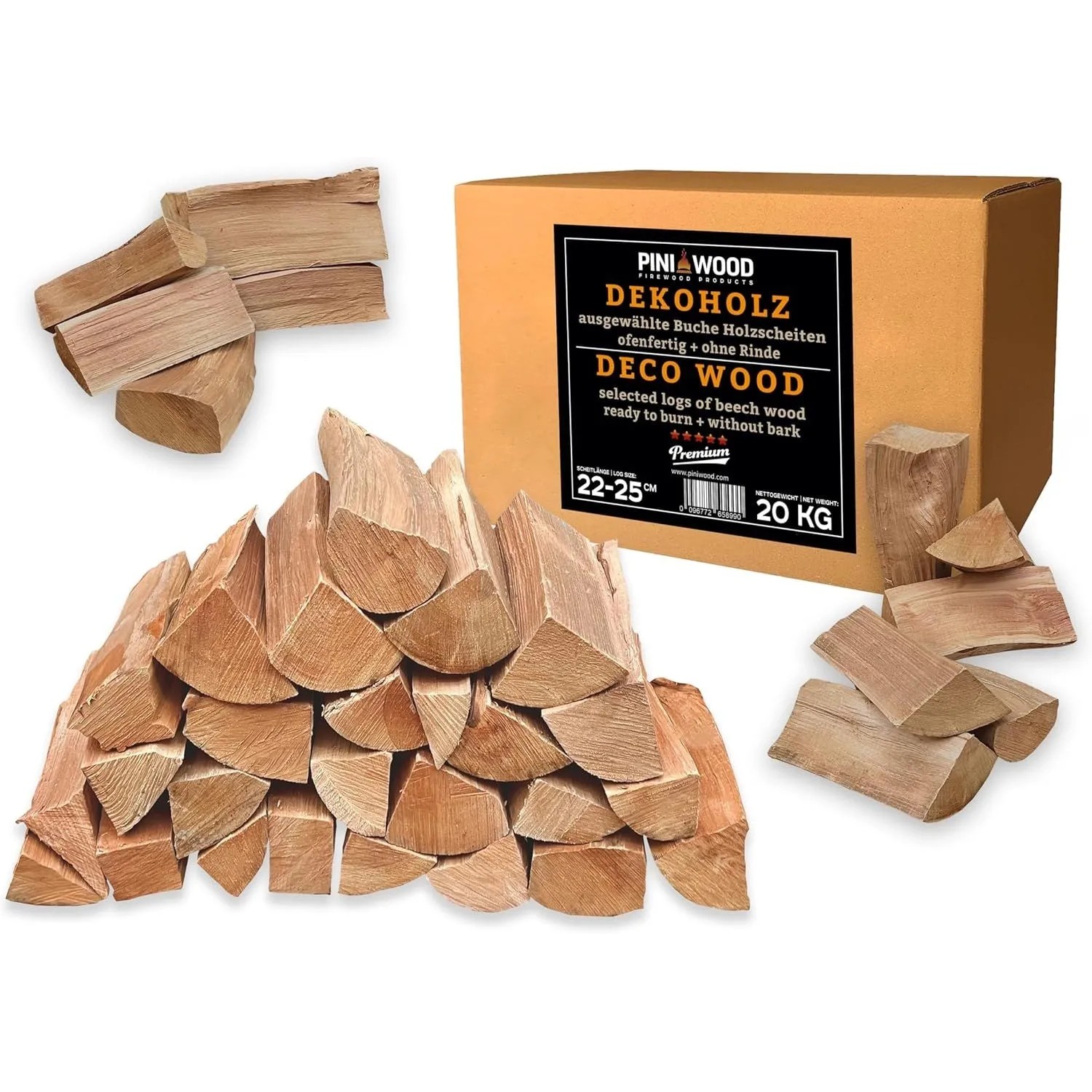 PINI Deko Holzscheite Buche Ohne Rinde 20kg Premium Dekoholz Kaminholz Brennholz Grillholz