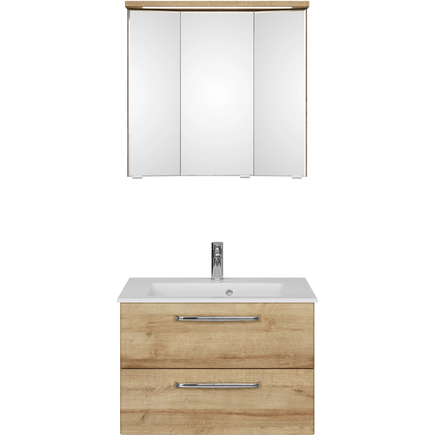 Pelipal Badmöbelset Trentino, 137 cm, Riviera Eiche: Waschtisch, Unterschrank, Spiegelschrank, Beimöbel.