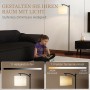 HOMCOM Stehlampe, schwarz mit cremefarbenem Stoffschirm, im Wohnzimmer mit Kind.