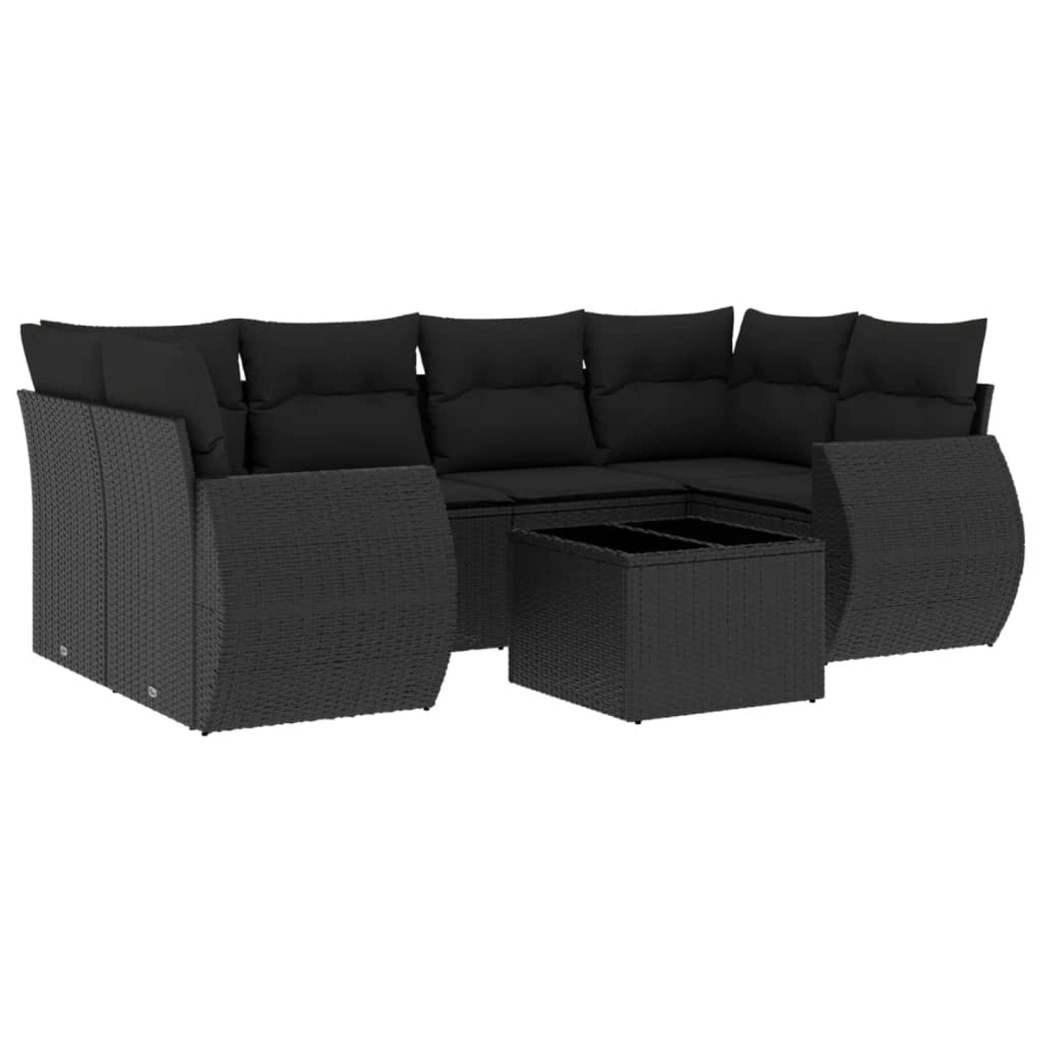 vidaXL 7-Tlg Garten-Sofagarnitur mit Kissen Schwarz Poly Rattan 3221114
