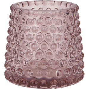 Rosa Teelichthalter Midnight Mystery aus Glas mit Noppenmuster, 7 cm hoch.