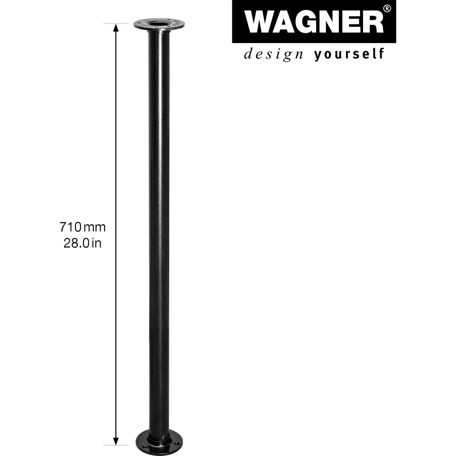 Schwarzes Wagner Möbelbein Industrial Pipe, 710 mm lang, für Möbelbau im Industrial Style.