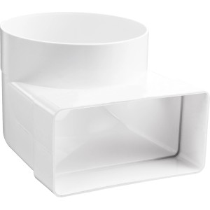 Weißes Umlenkstück System 150 mit Stutzen für Flachkanalsysteme.