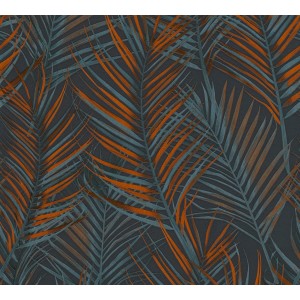 A.S. Création Vliestapete Dschungel mit Palmenblättern in Schwarz und Orange.