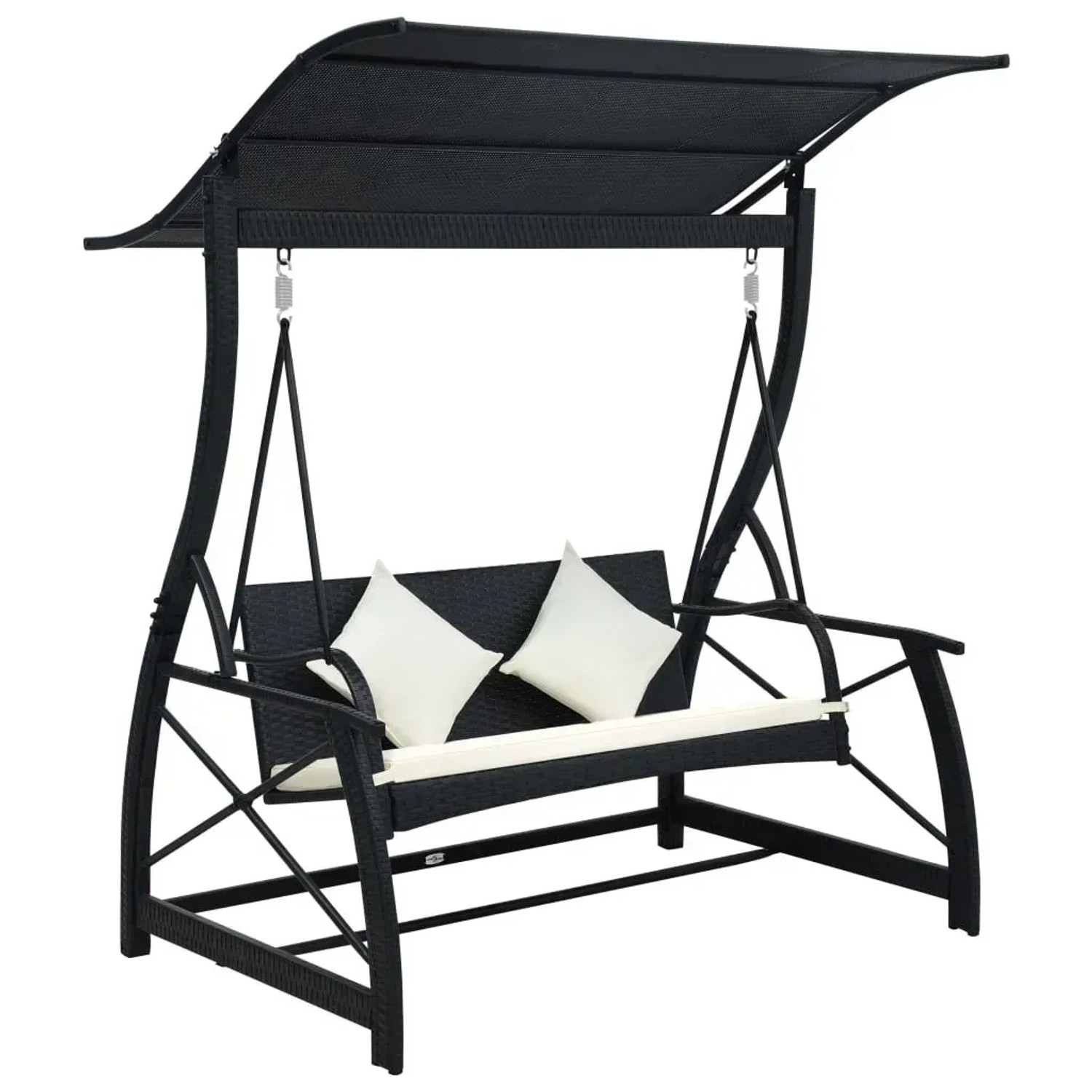 vidaXL Hollywoodschaukel 3-Sitzer mit Dach Poly Rattan Schwarz 49228