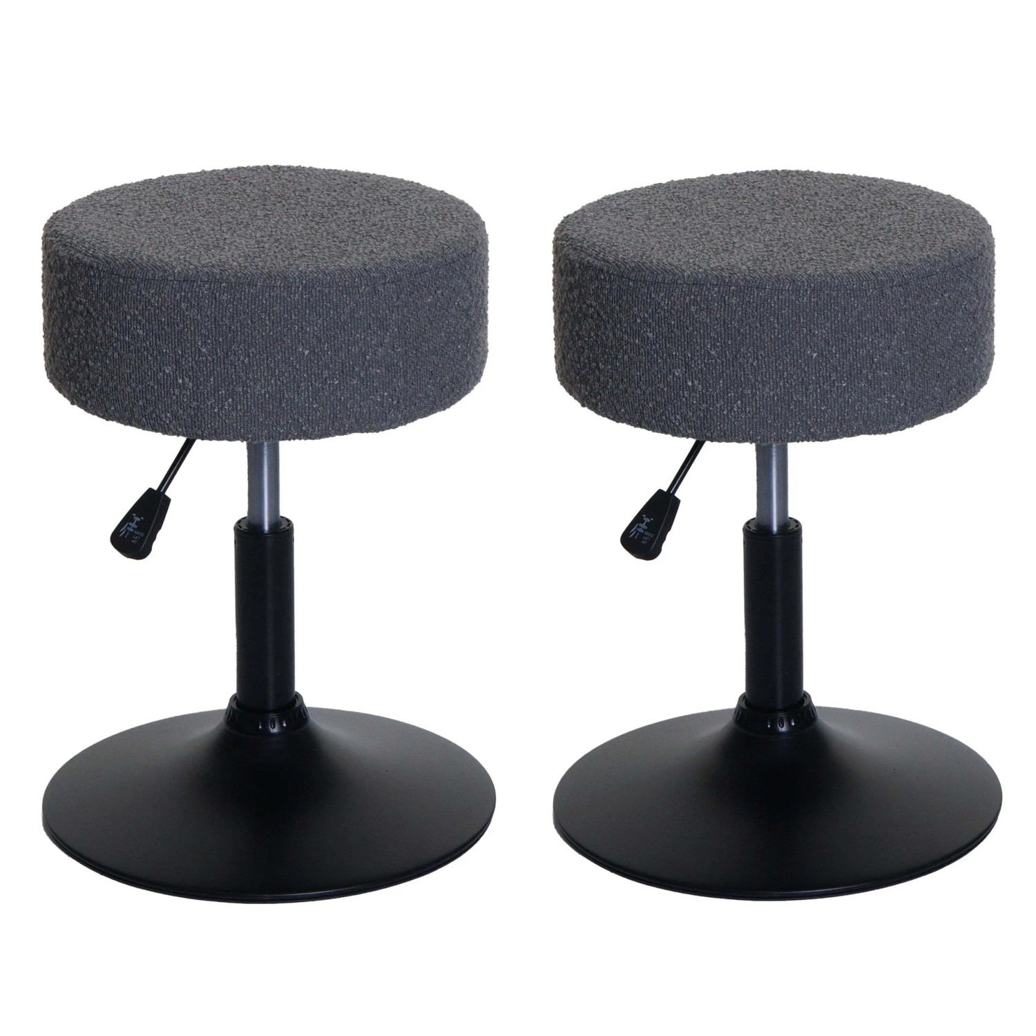 MCW 2er-Set Hocker C22 Höhenverstellbar Drehbar Ø 37cm Stoff Bouclé Dunkelgrau