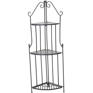 Siena Garden Eckregal Como, grau, mit drei Mosaik-Regalböden und Stahlgestell.