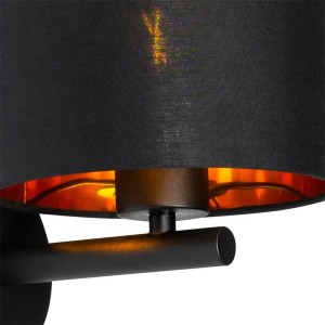 Moderne QAZQA Wandleuchte VT 1 in Schwarz/Gold mit Stoffschirm für stimmungsvolle Beleuchtung.