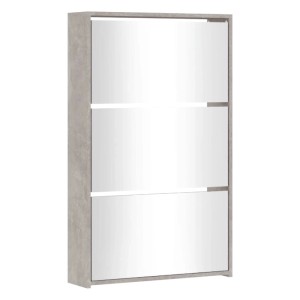 vidaXL Schuhschrank mit Spiegel 3 Fächer Betongrau 63x17x102,5 cm 342636
