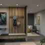 Schwarzes Paulmann LED Einbaupanel Areo VariFit (11,8 cm) in modernem Flur mit Garderobe.