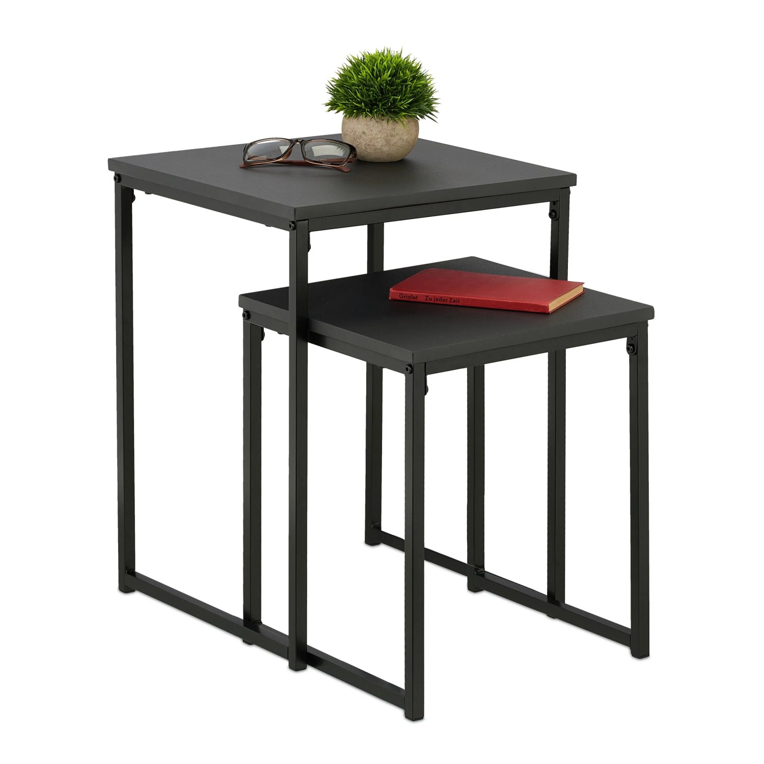 Relaxdays Beistelltisch 2er Set Eisen MDF PVC Verschiedene Farben Platzsparend 54 cm x 40 cm x 40 cm 5,3 kg