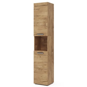 Vicco Badschrank Luna in Eiche, 37x190 cm, mit Türen und offenem Fach für Badutensilien.