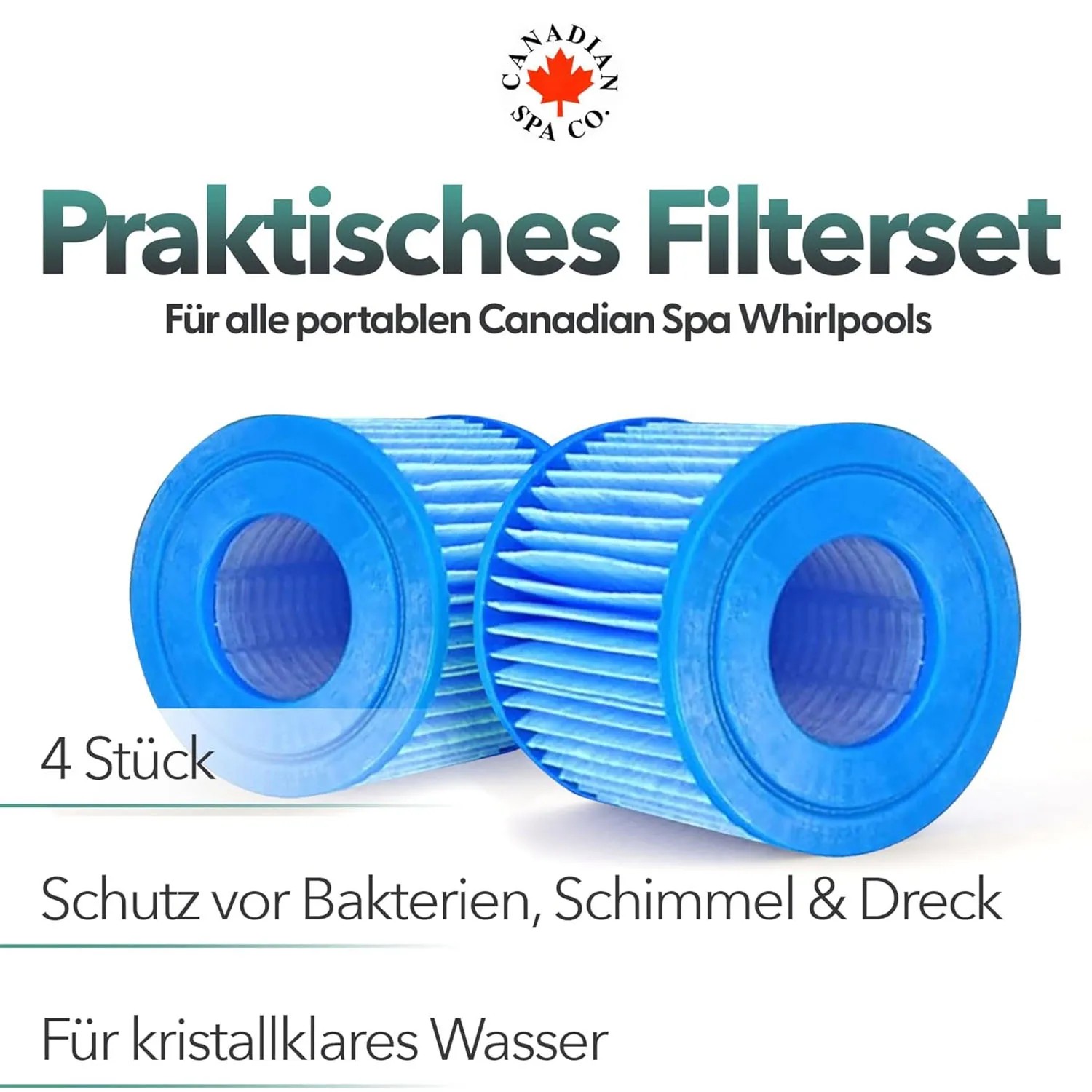 Canadian Spa Filterset, 4 blaue Filter für portable Whirlpools, schützt vor Bakterien.