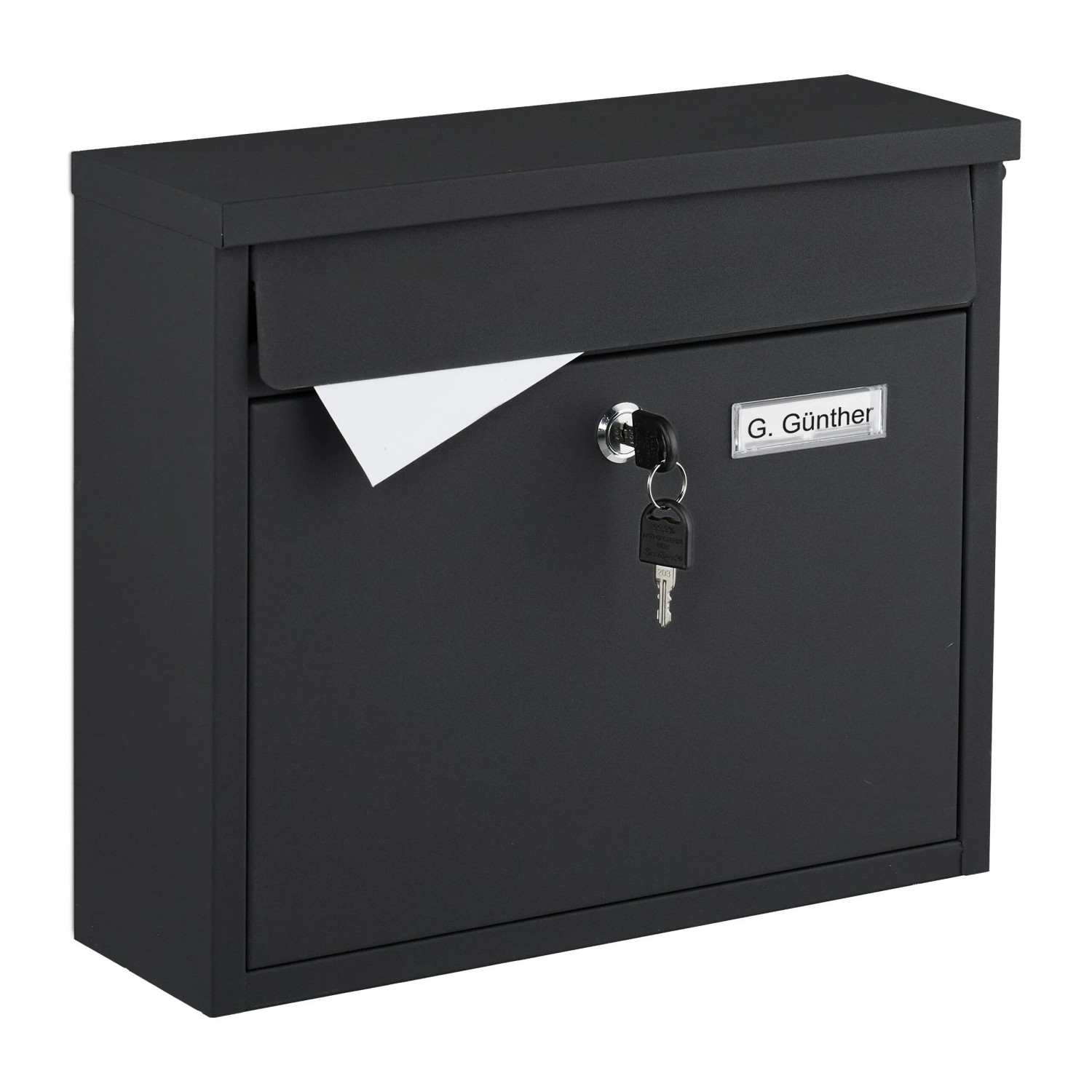 Relaxdays Wandbriefkasten Eisen Schwarz Abschließbar 31 cm x 36 cm x 12 cm 2 kg