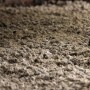 Nahaufnahme von STROY Miscanthus Pellets Einstreu, braun-graue, körnige Kleintierstreu.