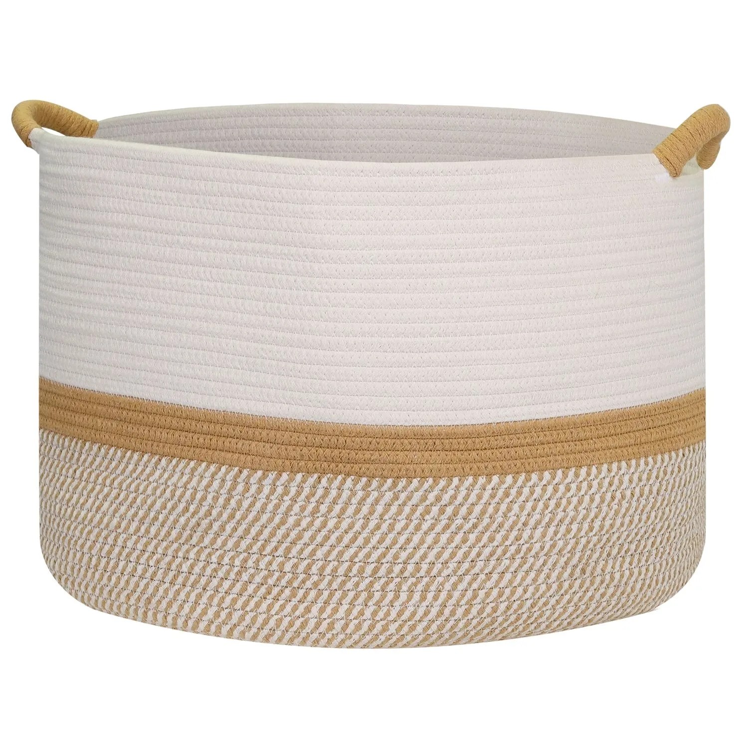 HMF 39014-50CM-80 Aufbewahrungskorb Verstärkten Griffen Großer Korb Baumwolle 50 x 33 cm Weiß-Braun