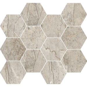 Dekorfliese Eleganza Hexagon Oxford Grey, Feinsteinzeug, 35x30,3 cm. Sechseckige Fliesen in Steinoptik.