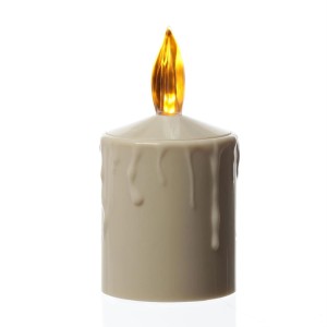 Beige LED Grabkerze mit Lichtsensor, 11,5cm hoch, für Laternen und Gräber.