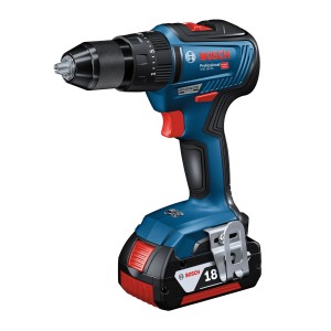 Bosch Professional Akku-Schlagbohrschrauber GSB 18V-55 Solo, blau/schwarz, mit Metallbohrfutter.