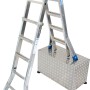 Krause Stabilo Gelenk-Teleskop-Leiter, 4x5 Sprossen, als Anlegeleiter oder Stehleiter auf einem Podest.