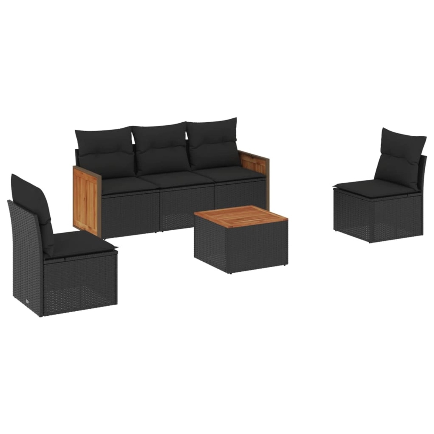 vidaXL 6-Tlg Garten-Sofagarnitur mit Kissen Schwarz Poly Rattan 3227532 günstig online kaufen