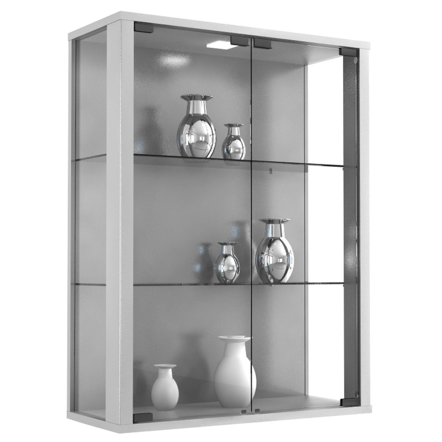 ebuy24 Udina Vitrinenschrank Wandhängend mit 2 Glastüren und Licht Silberfa günstig online kaufen