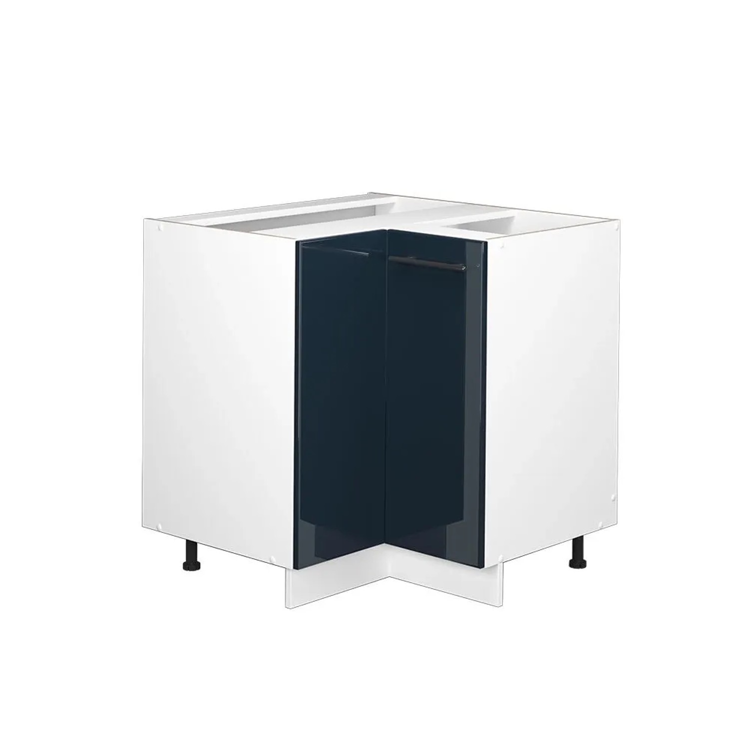 Vicco Eckunterschrank Fame-Line DunkelBlau Hochglanz Weiß 81 cm ohne Arbeitsplatte