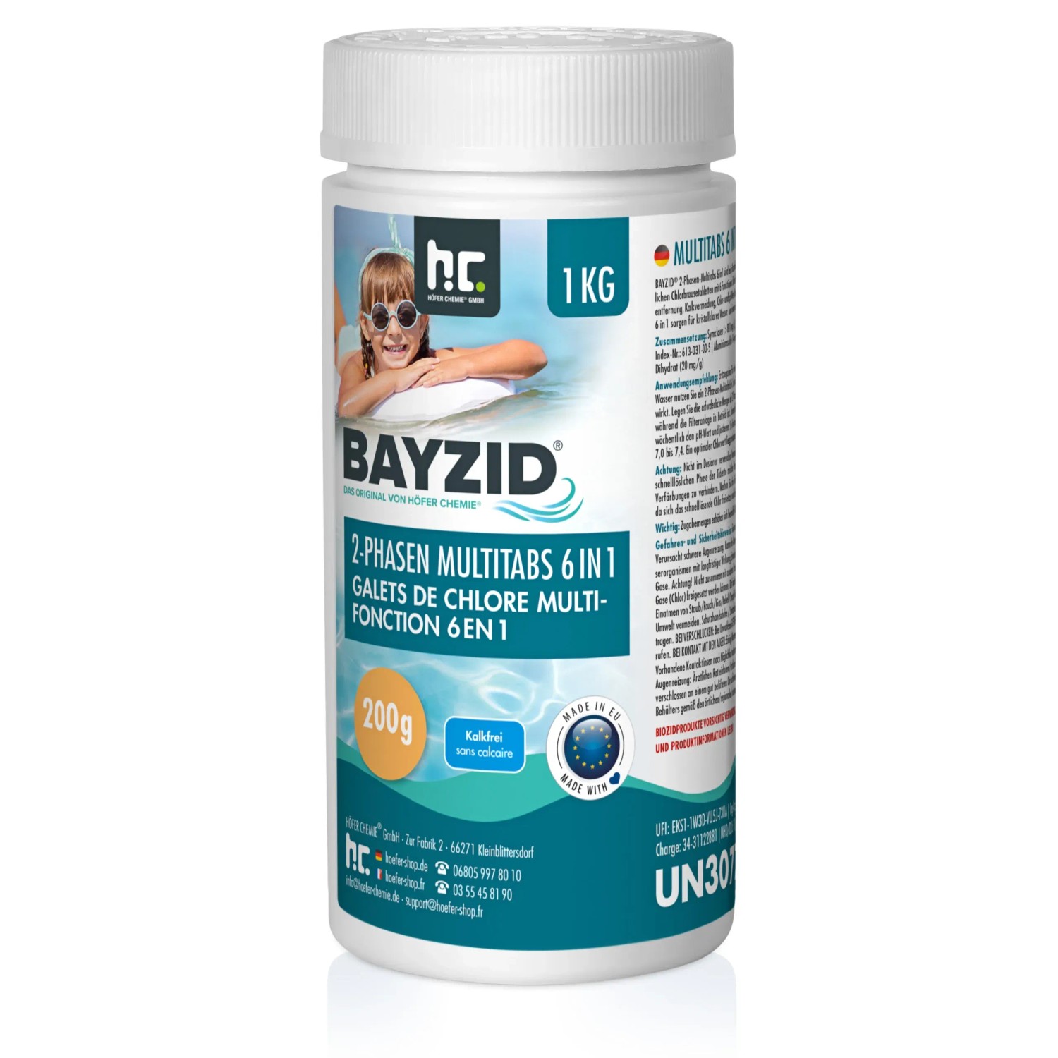 Bayzid 6in1 Multitabs 1kg für Poolreinigung: 2-Phasen-Tabletten zur Desinfektion und Algenverhütung.